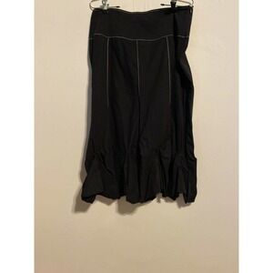 Dolcezza Layered Tiered Skirt Casual Boho Solid Black Medium Side Zipper